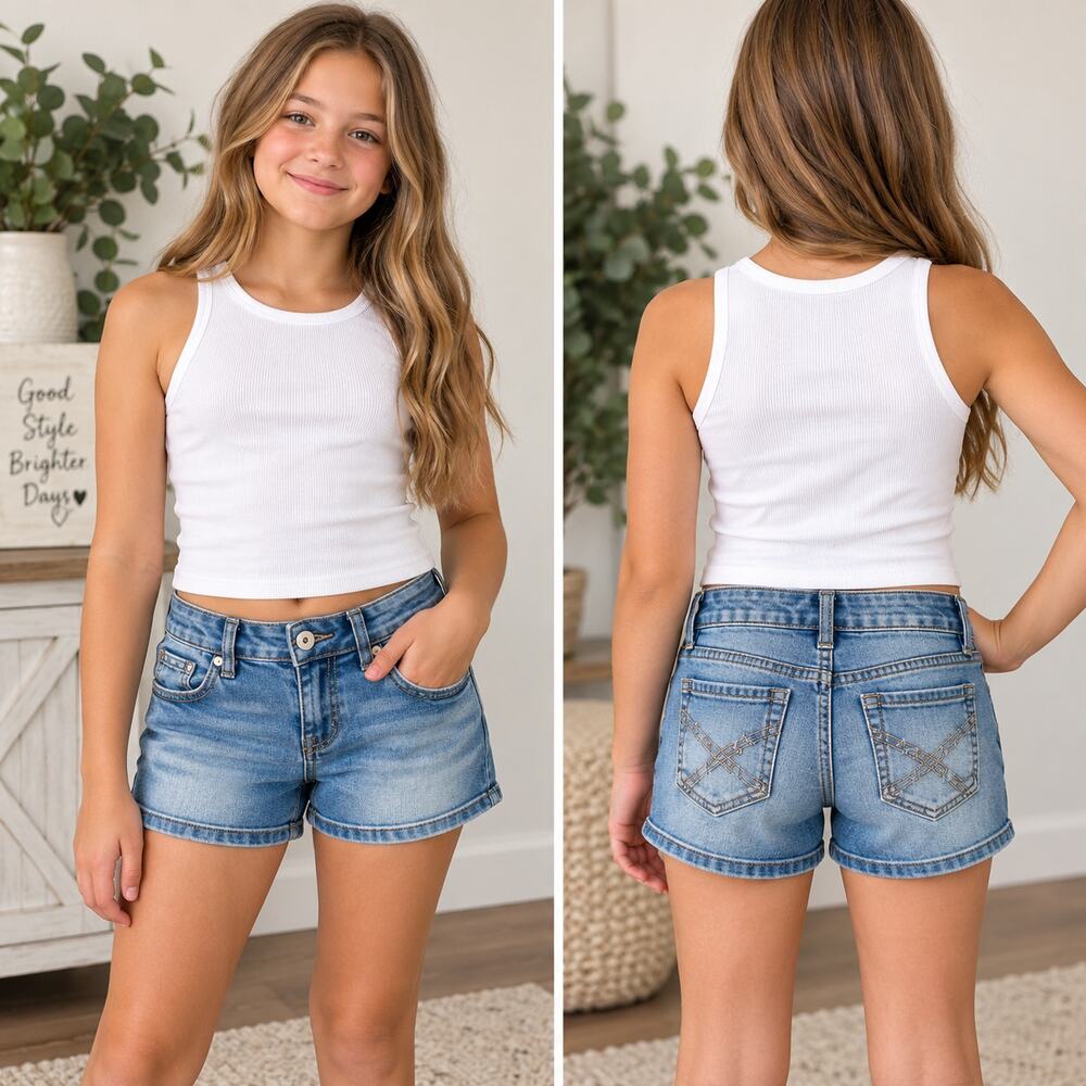 Mudd Girls Size 14 Denim Shorts Blue Faded Wash Y2K 2000s Jean Shorts